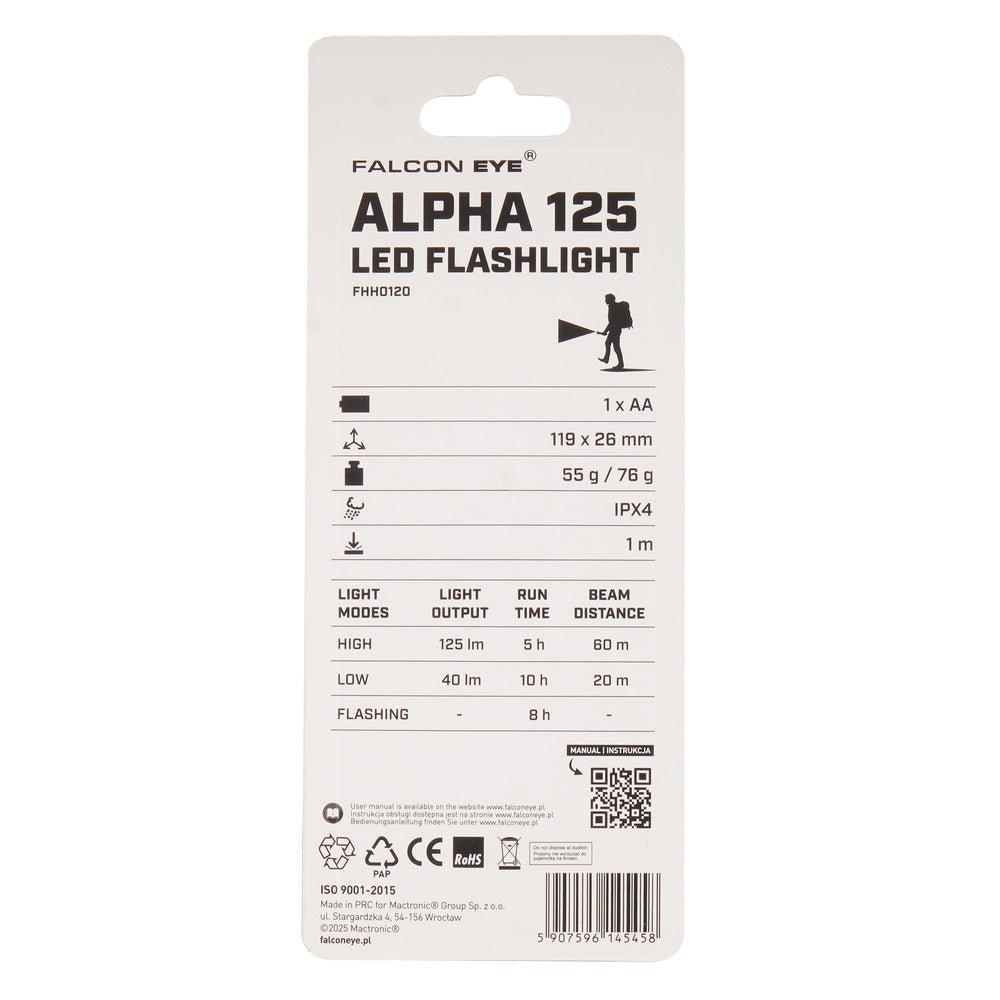 Falcon Eye LED Zaklamp Alpha 125 lm - Zaklamp - Broer Outdoor - 5907596145458