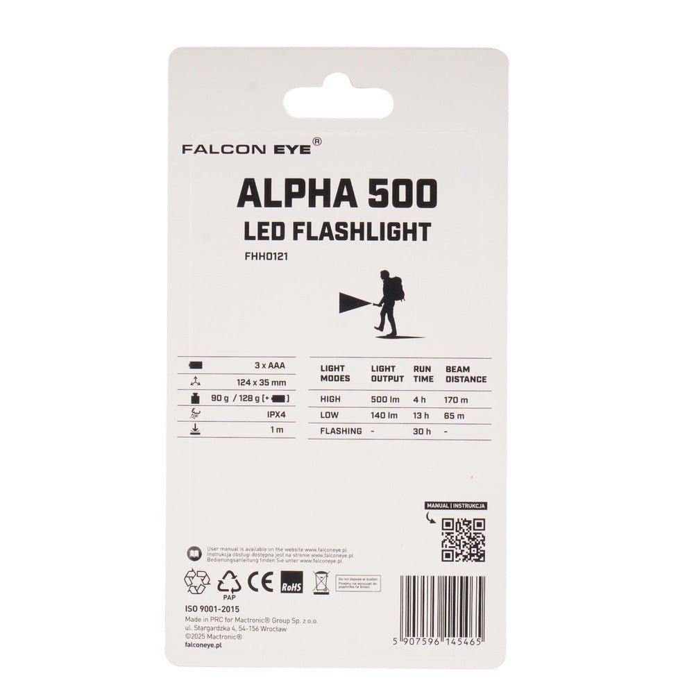 Falcon Eye LED Zaklamp Alpha 500 lm - Zaklamp - Broer Outdoor - 5907596145465