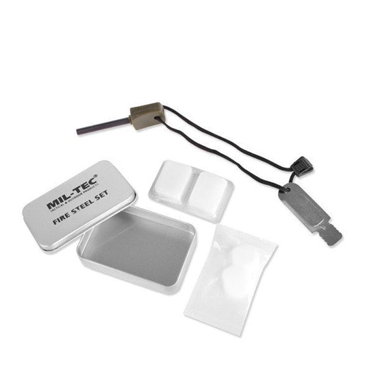 Mil - Tec vuurstaal set bushcraft met brandstof in metalen doos - Kampeerartikelen - Broer Outdoor - 4046872182730