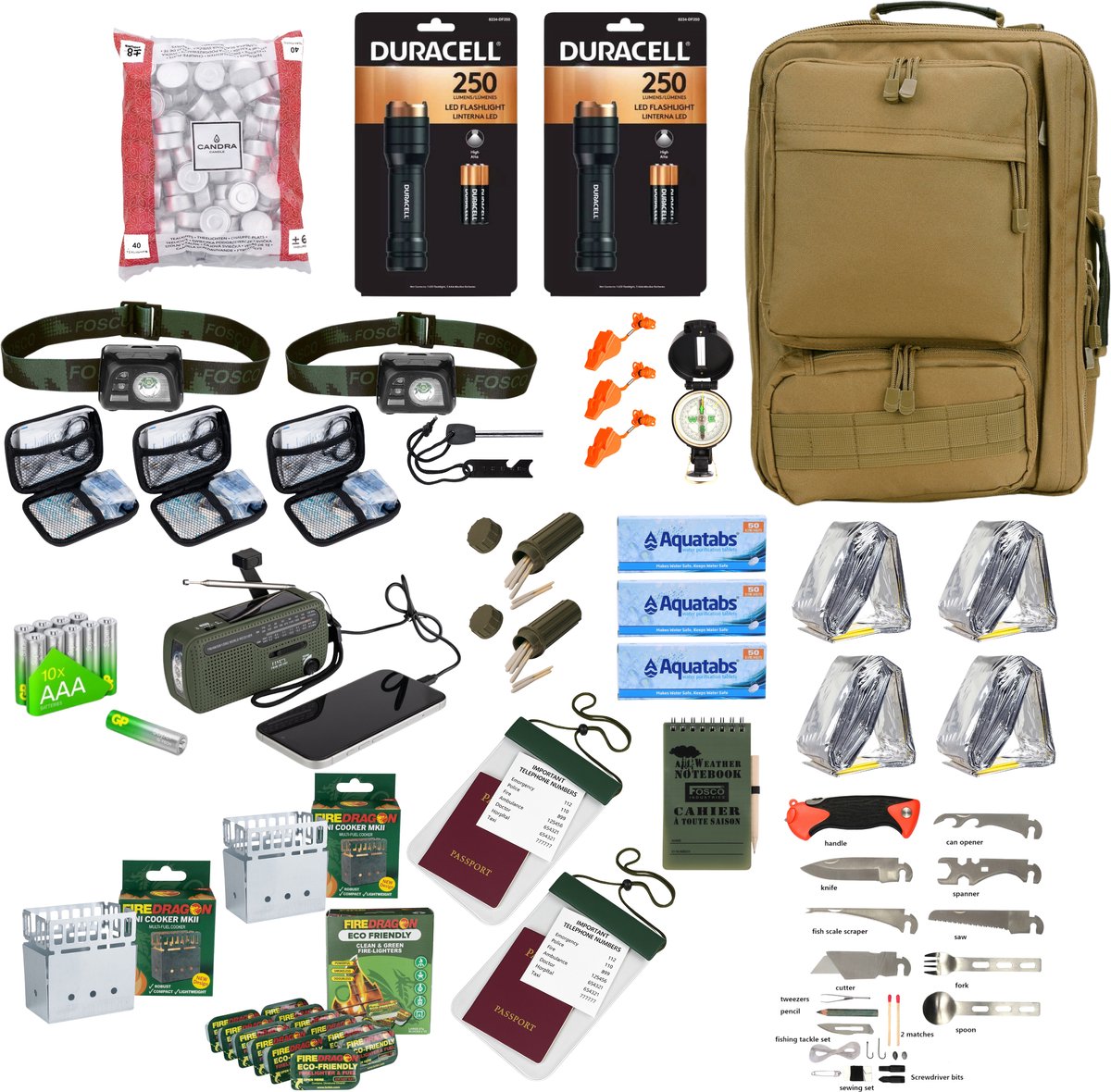 Noodpakket Gezin Essentials De Basisbenodigdheden voor een Gezin dat 72 uur Zelfredzaam Wil Zijn 33- delig met noodmiddelen.