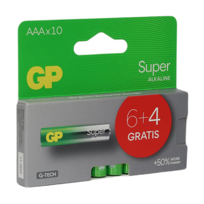 GP Super Alkaline AAA batterijen verpakking met 10 stuks en gratis 4 extra batterijen