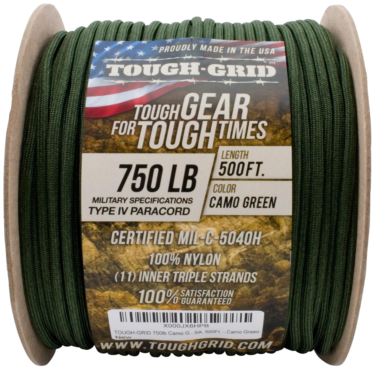TOUGH-GRID 750 Paracord Type IV 152 meter Camo Groen