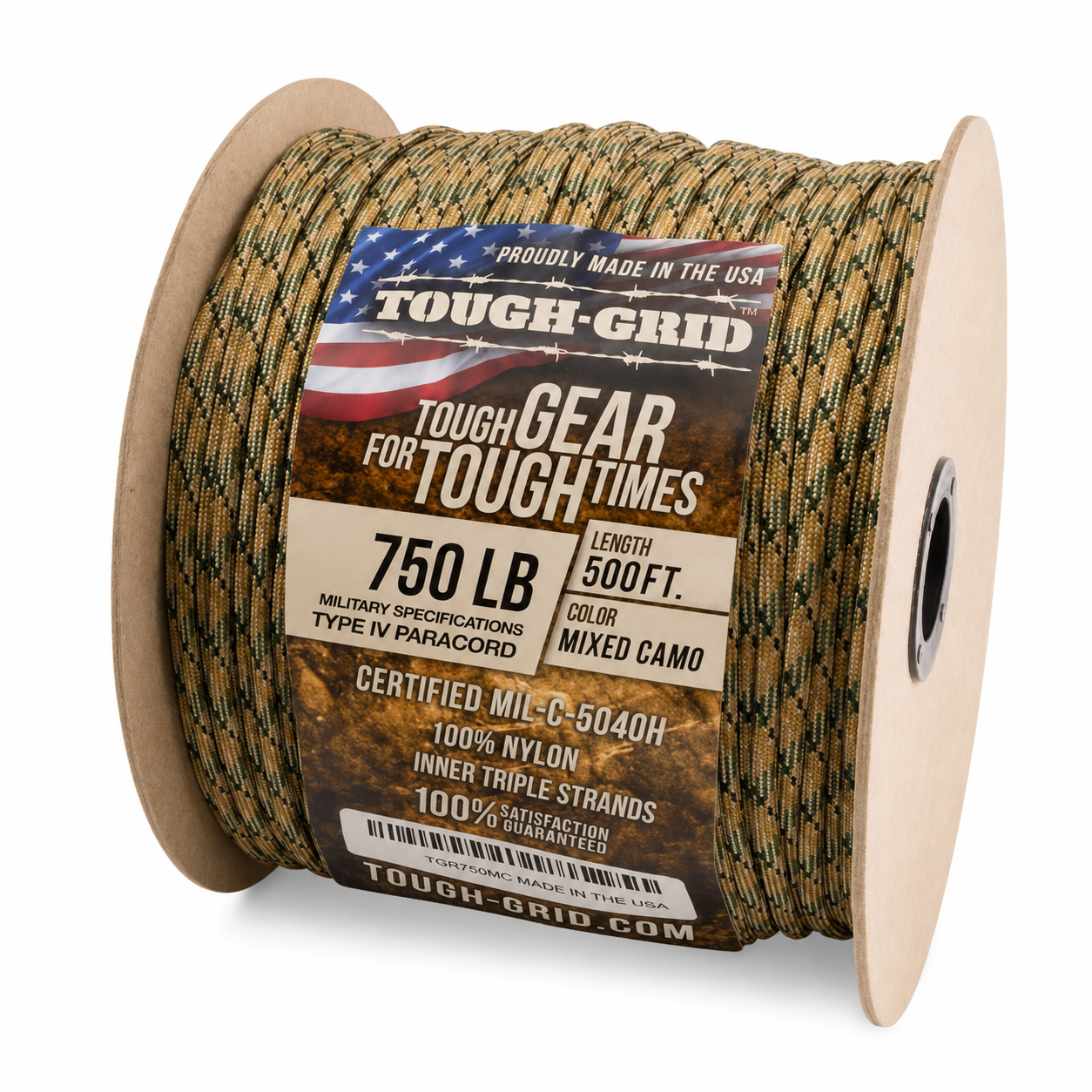 TOUGH-GRID 750 Paracord Type IV 152 meter Gemengd Camo