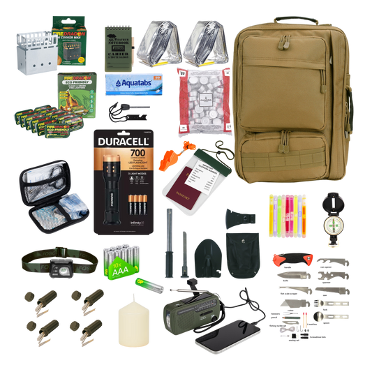 Noodpakket Premium 1 Persoon volgens Overheidsadvies met noodbenodigdheden en uitrusting voor 72 uur zelfredzaamheid