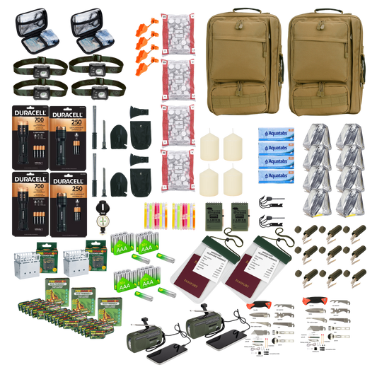 Noodpakket 4 Personen Compleet volgens Overheidsadvies met nooduitrusting en essenti234le benodigdheden.