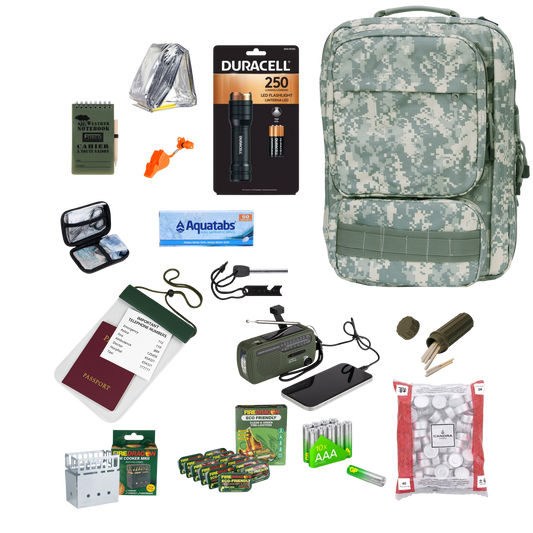 Noodpakket Standaard, Samengesteld met noodzakelijke items voor noodgevallen 15 -delig, inhoud van essentiële benodigdheden.