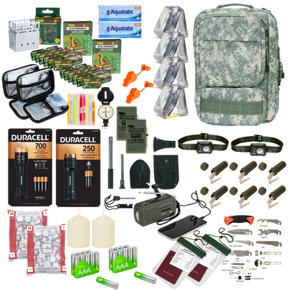 Kit de survie complet pour 2 personnes, autonomie de 72 heures, 39 pièces