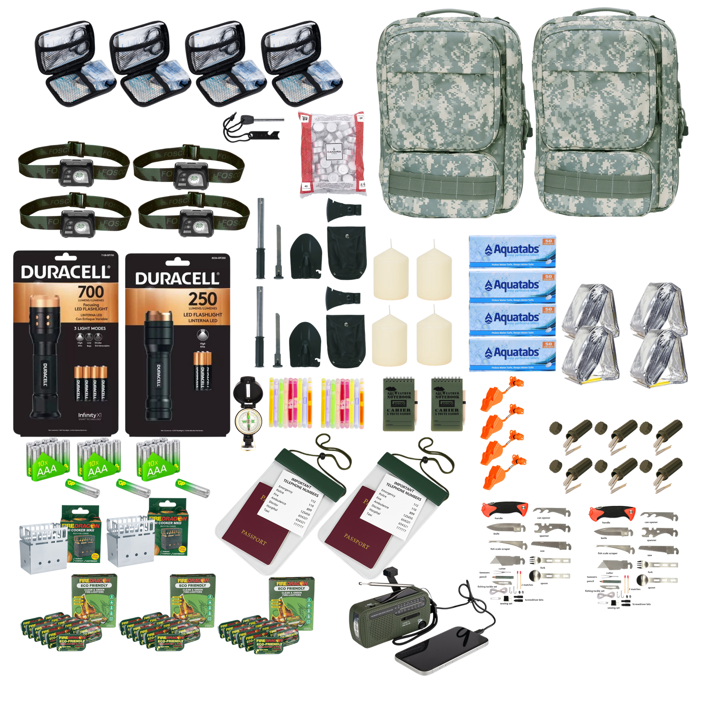 Emergency kit for 4 people according to government advice, 56 pieces