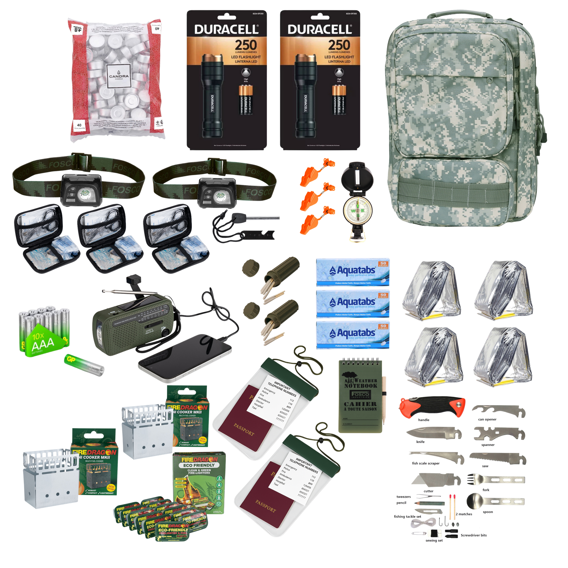 Noodpakket Gezin Essentials De Basisbenodigdheden voor een Gezin dat 72 uur Zelfredzaam Wil Zijn 33- delig inclusief uitrusting.