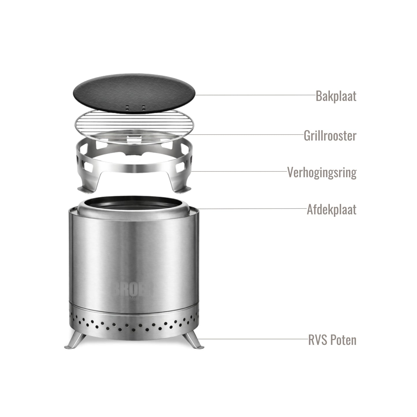 Broer Outdoor® Vortex Vuurkorf RVS met Grillrooster 22Ø - Vuurkorf - Broer Outdoor - 8785350674751
