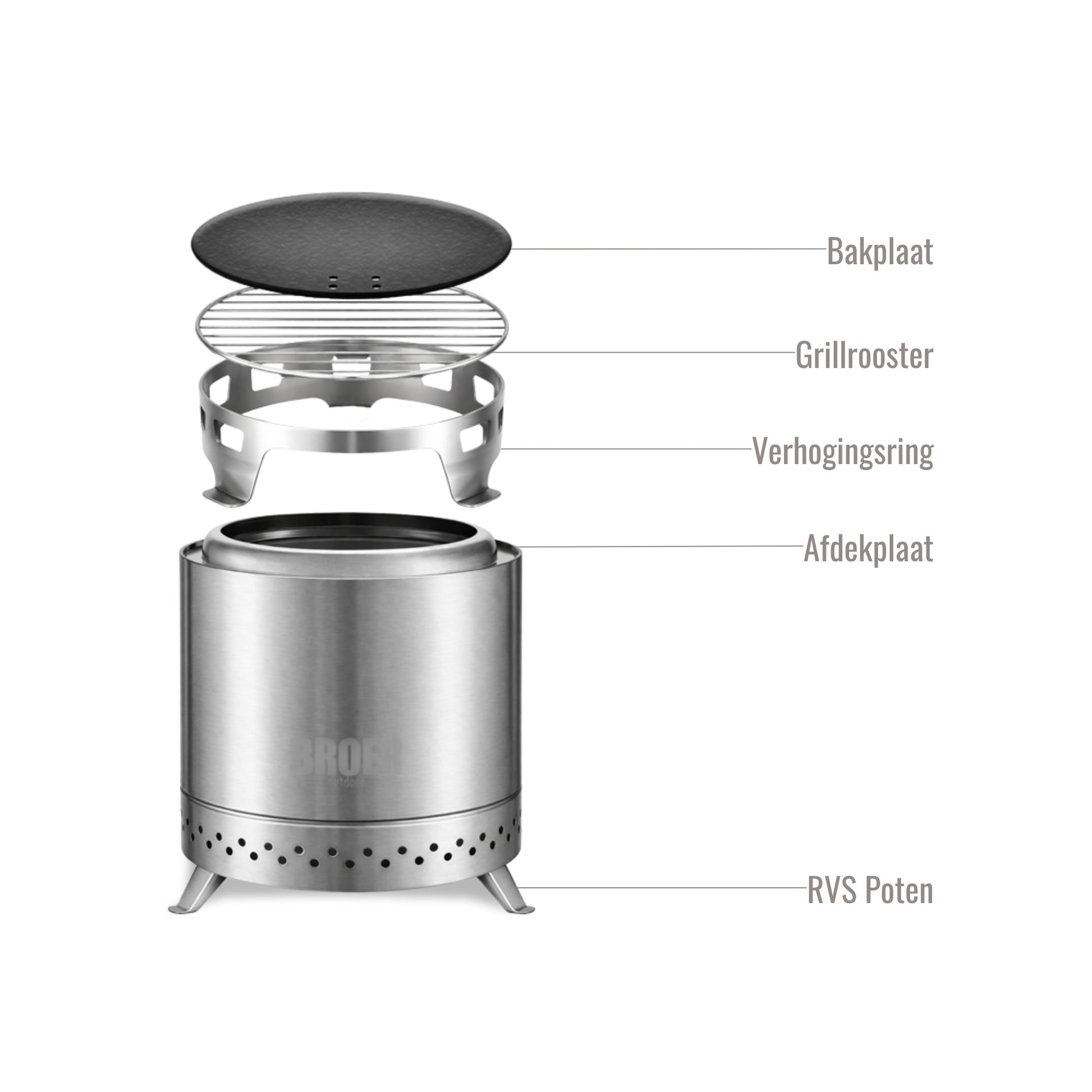 Broer Outdoor® Vortex Vuurkorf RVS met Grillrooster 22Ø - Vuurkorf - Broer Outdoor - 8785350674751