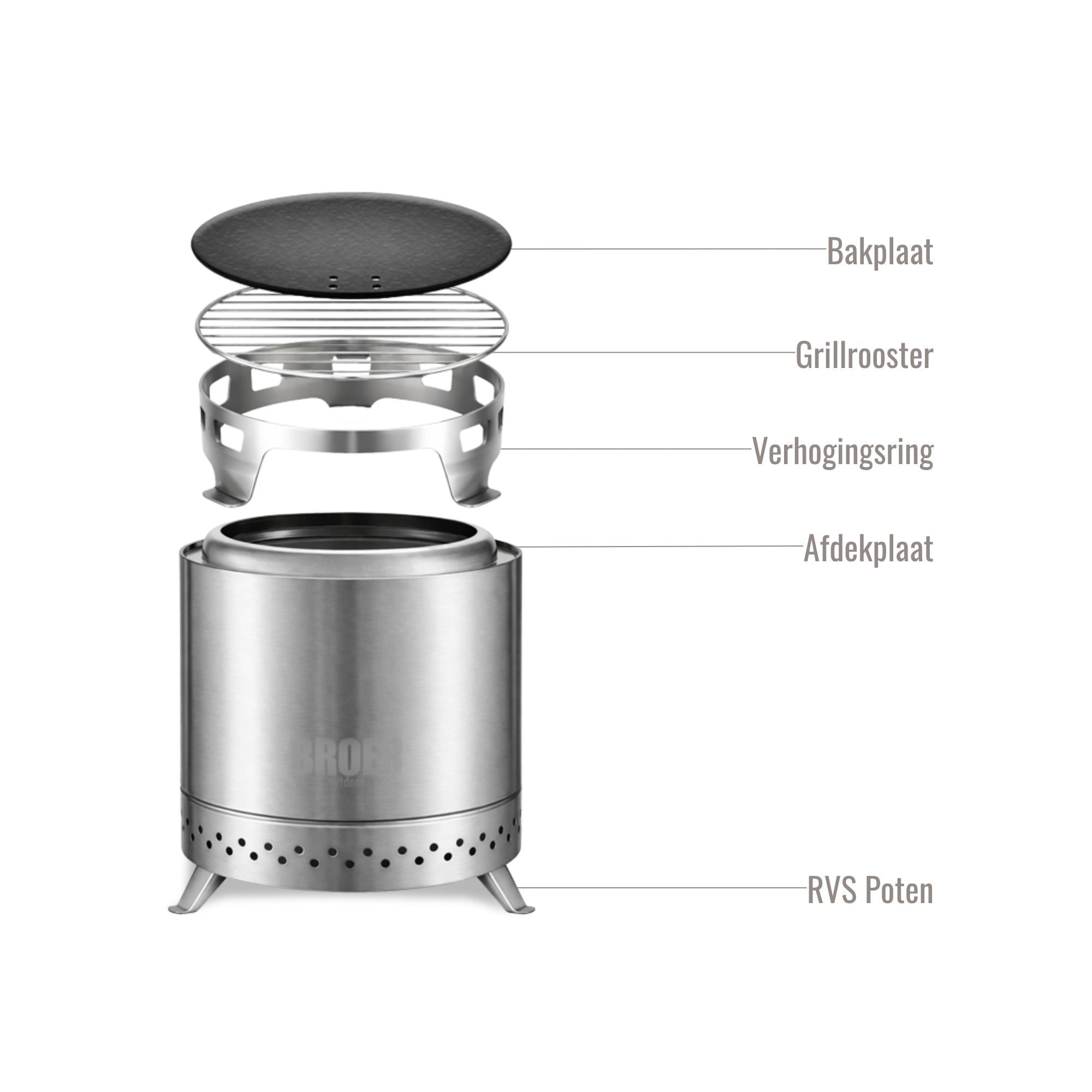 Broer Outdoor® Vortex Vuurkorf RVS met Grillrooster 22Ø - Vuurkorf - Broer Outdoor - 8785350674751