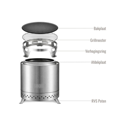 Broer Outdoor® Vortex Vuurkorf RVS met Grillrooster 22Ø - Vuurkorf - Broer Outdoor - 8785350674751