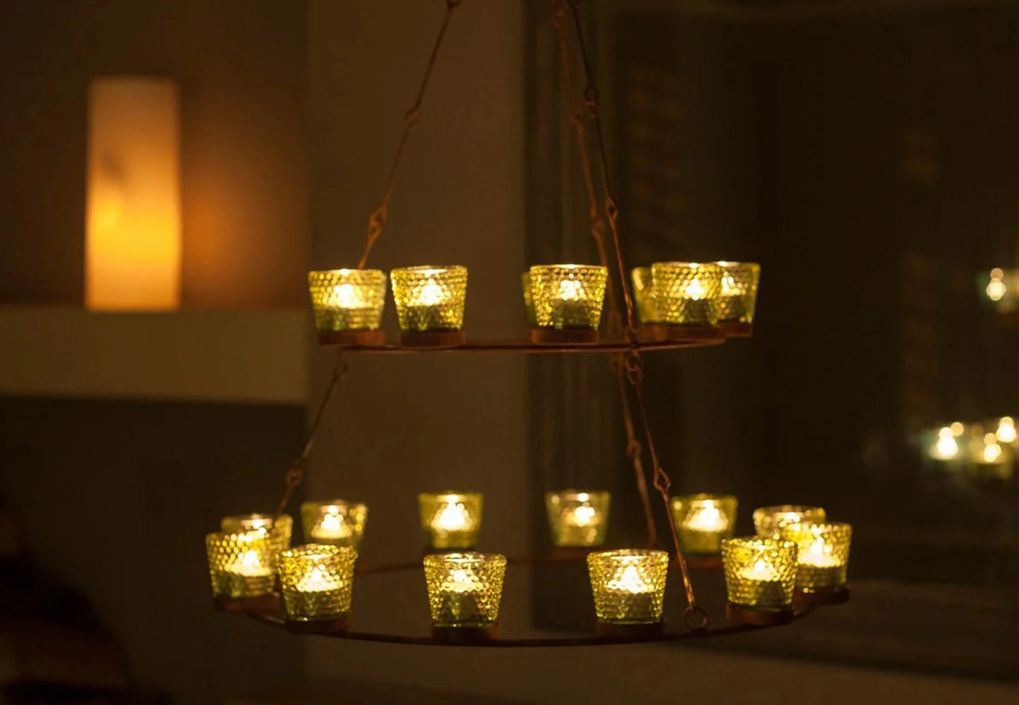 Lustre à bougies chauffe-plat pour tente cloche