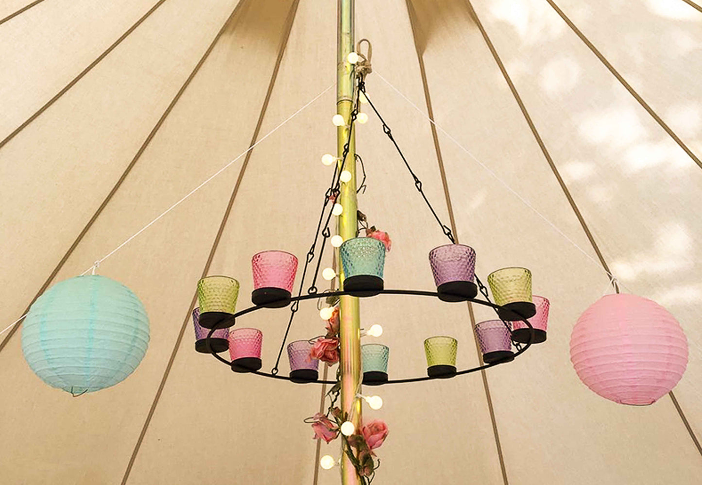 Lustre à bougies chauffe-plat pour tente cloche