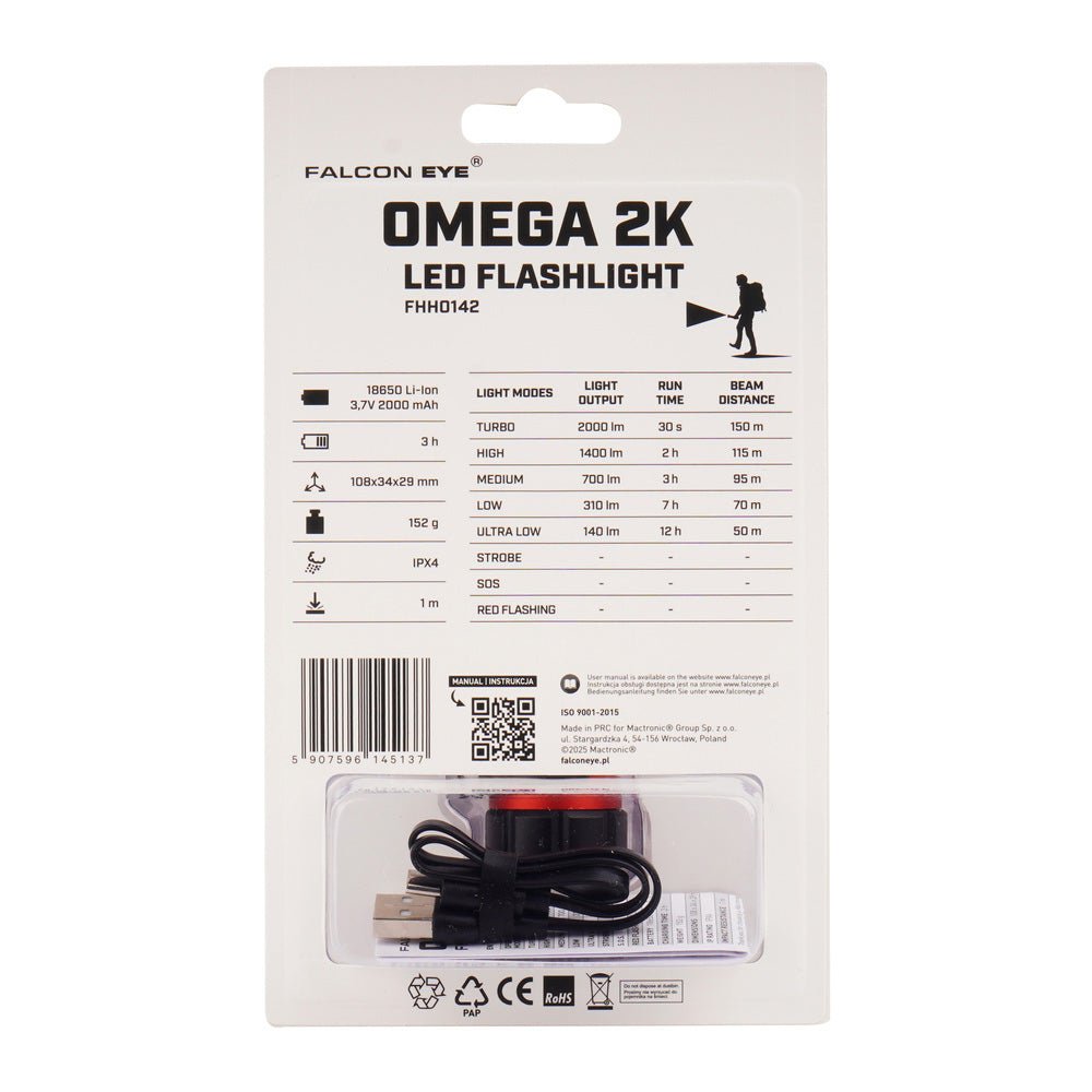 Falcon Eye LED Zaklamp Omega 2000 lm - Zaklamp - Broer Outdoor - 5907596145137