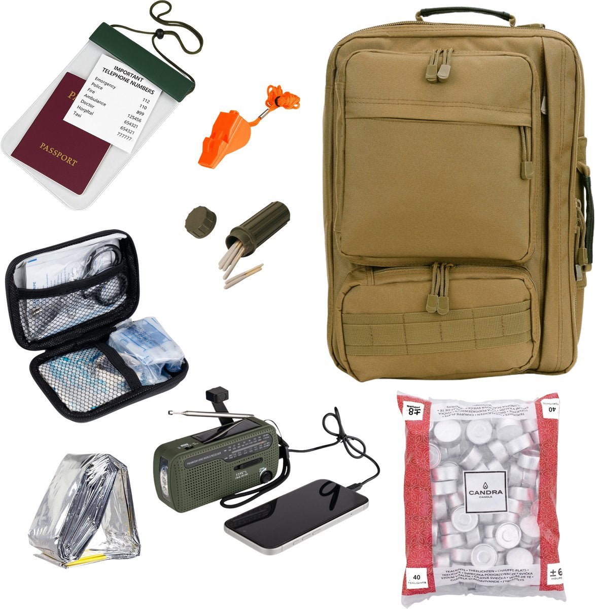 Noodpakket Noodzakelijk met alleen de meest essentiële items 8 - delig - Noodpakket - Broer Outdoor - 8785350671651