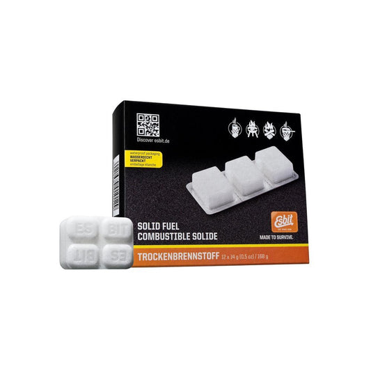 Esbit Kachel Aanmaakblokjes 12x14g verpakking met brandstoftabletten voor buitengebruik.